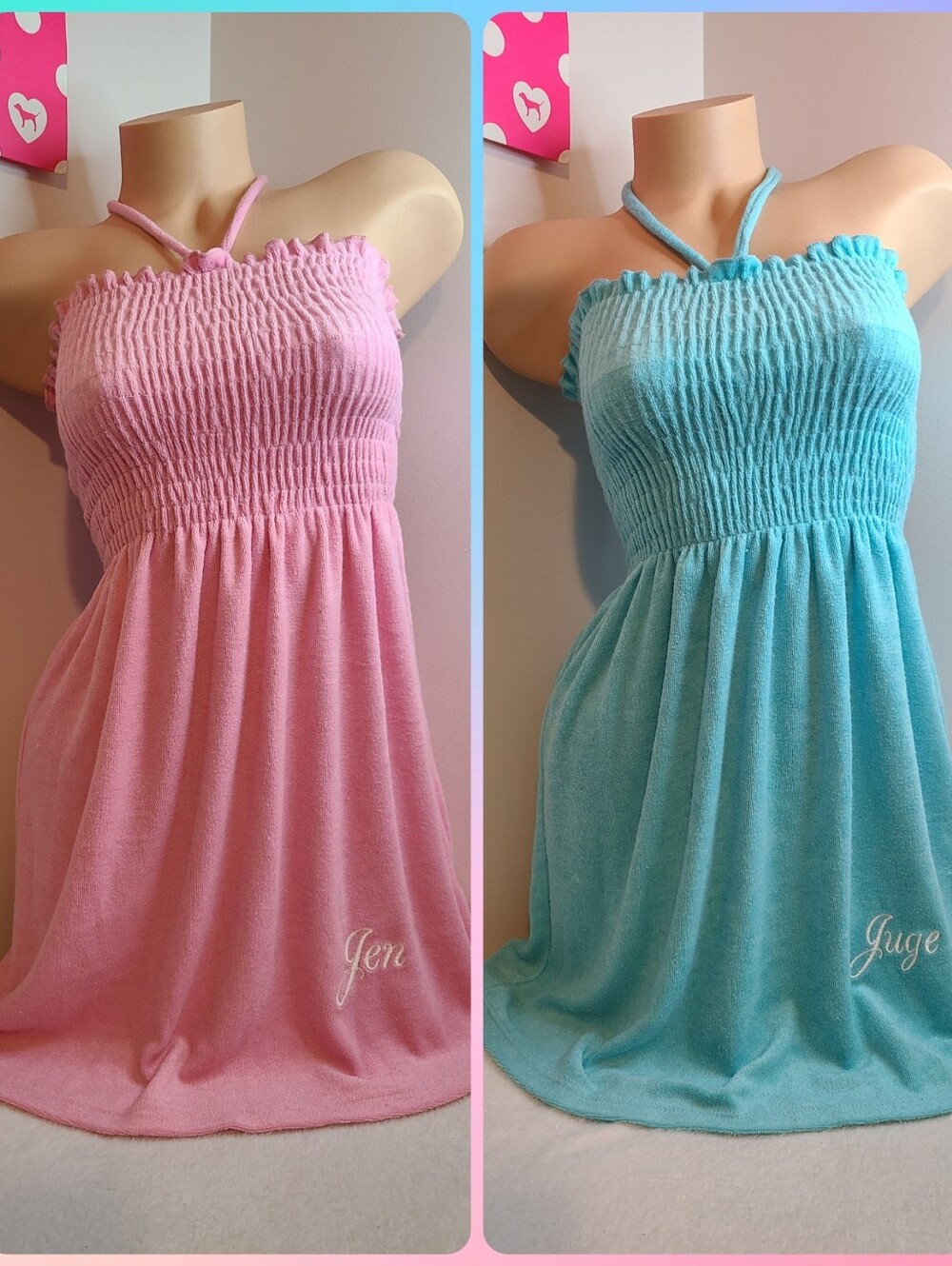 Juicy Couture 2pk Retro Y2K Terry Cloth Halter Babydoll Mini Dresses Size XS